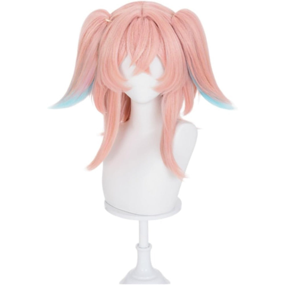 【Azuiblc】原神 リンネア コスプレ ウィッグ ピンク 水色 グラデーション ハーフツイン ネット付き 耐熱 かつら 鬘 コスプレ道具 小物