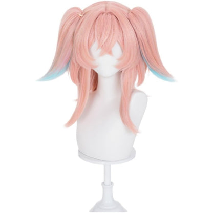【Azuiblc】原神 リンネア コスプレ ウィッグ ピンク 水色 グラデーション ハーフツイン ネット付き 耐熱 かつら 鬘 コスプレ道具 小物