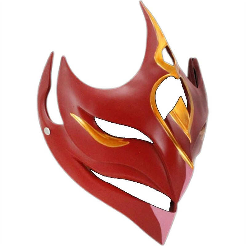 Azuiblc　原神 げんしん タルタリヤ 魔王武装 　 魈（しょう ） ショウ 　九条裟羅 天狗のお面　狐のお面 樹脂製 巫女 花散里 神里綾華 稲妻 お土産 白 赤 祭り きつね キツネ マスク 頭飾り ヘアアクセサリー コスプレ道具 コスプレ 萌え 可愛い イベント プレゼント グッズ 道具 小物 - Azuiblc