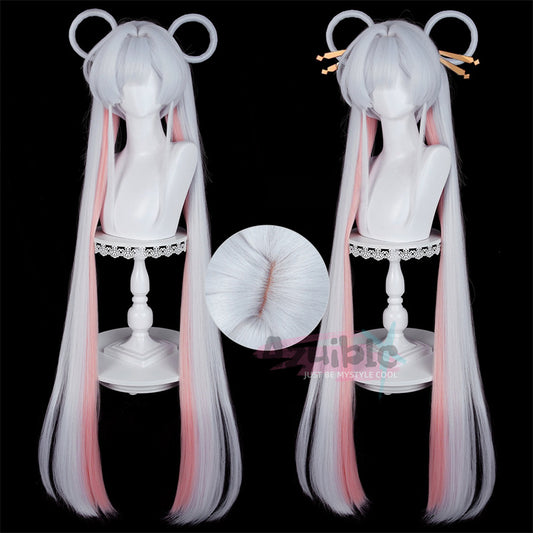 Azuiblc　超かぐや姫！ 月見ヤチヨ ウィッグ 120cm 白色ピンク 耐熱フルウィッグ 自然グラデーション コスプレカツラ - Azuiblc