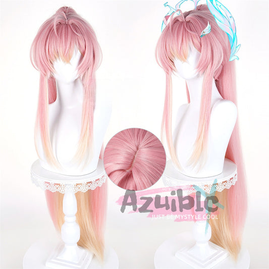 Azuiblc Wuthering Waves Aalto Wig Pink Hairpiece Heat Resistant Wig Ponytail Length 90cm Natural Feel
