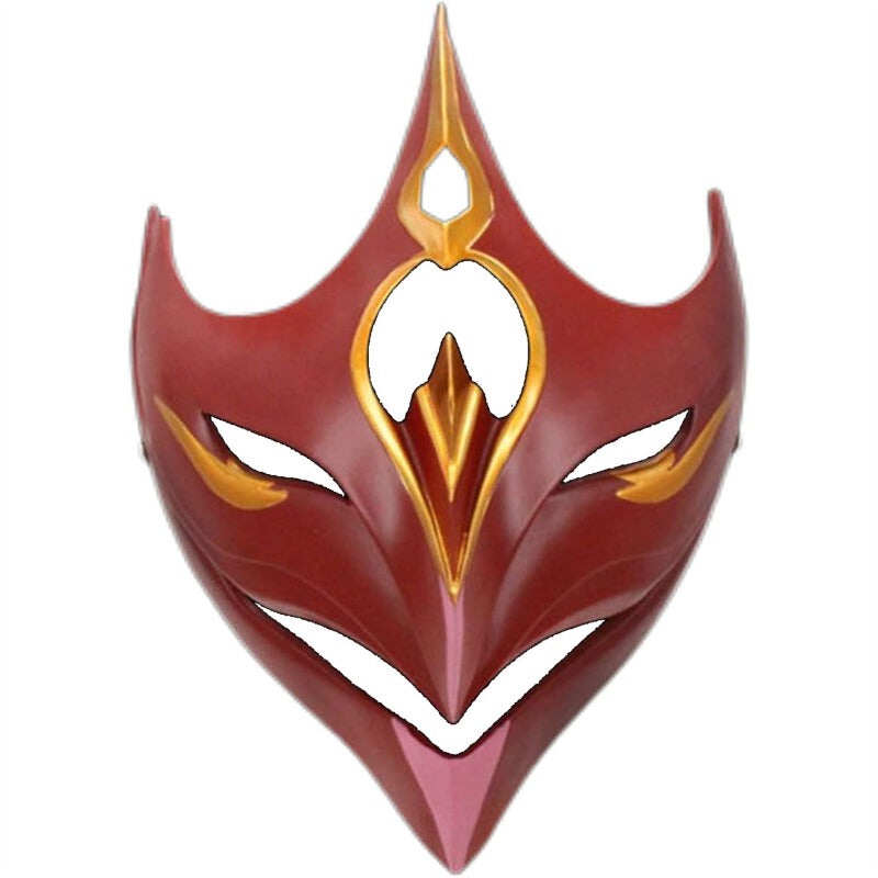 Azuiblc　原神 げんしん タルタリヤ 魔王武装 　 魈（しょう ） ショウ 　九条裟羅 天狗のお面　狐のお面 樹脂製 巫女 花散里 神里綾華 稲妻 お土産 白 赤 祭り きつね キツネ マスク 頭飾り ヘアアクセサリー コスプレ道具 コスプレ 萌え 可愛い イベント プレゼント グッズ 道具 小物 - Azuiblc