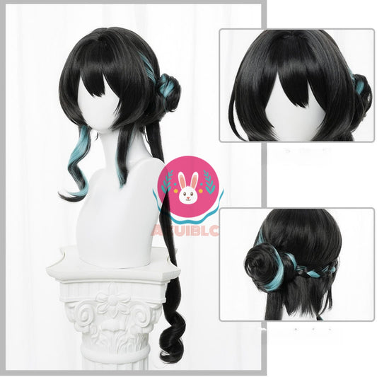 【Azuiblc】Star Rail Ruan Mei Plumblossom Letter Cosplay Wig Black Hair Blue Gradient With Net Heat Resistant Cosplay Prop Accessory Stage Event