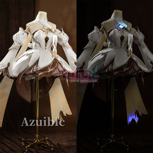 Azuiblc Genshin Impact Lumine New World Cosplay Costume Dress Cute Fancy Dress Glowable Event Stage Wear 3D Resin Parts