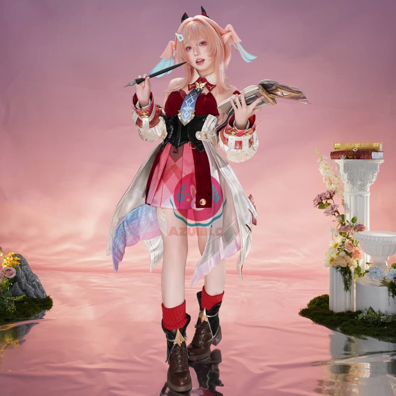 【Azuiblc】原神 リンネア コスプレ コスプレ衣装 翼飾り 図鑑 腿カバー付き 金属アクセサリー コスチュームセット cosplay
