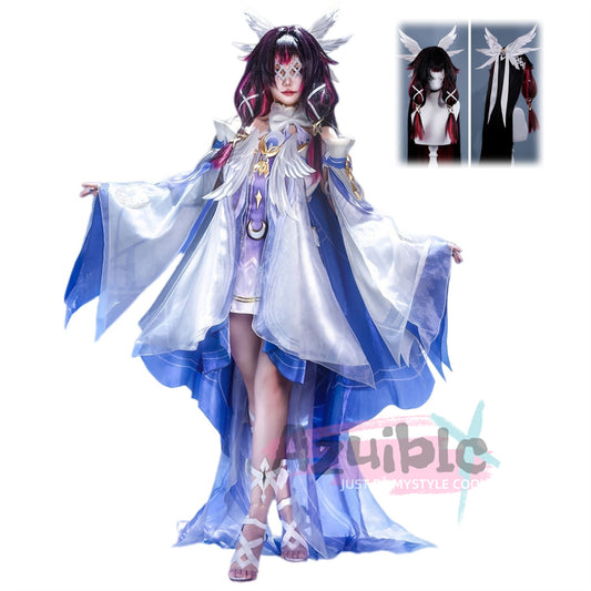 Azuiblc Genshin Impact Columbina Cosplay, Luxurious Fabric, 3D Resin Hair Accessories, Columbina Genshin, Nadokurai Cosplay Costume, Metal Parts