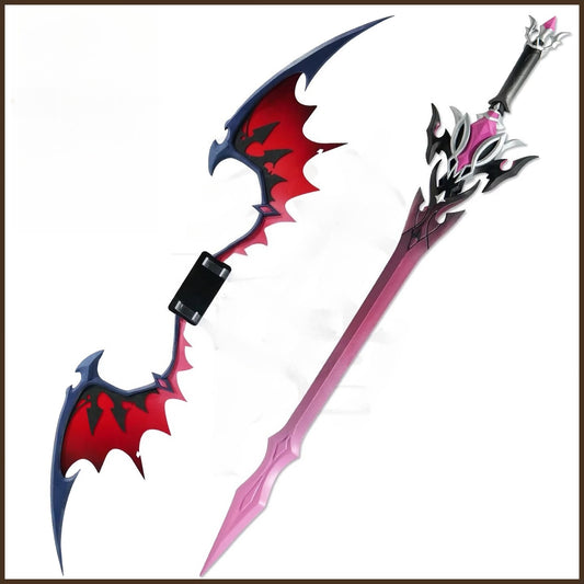 Azuiblc Genshin Impact Durin Black Eclipse Cosplay Prop Wings 150cm Motif Weapon One-Handed Sword 118cm Replica Photography Prop Wood + PU