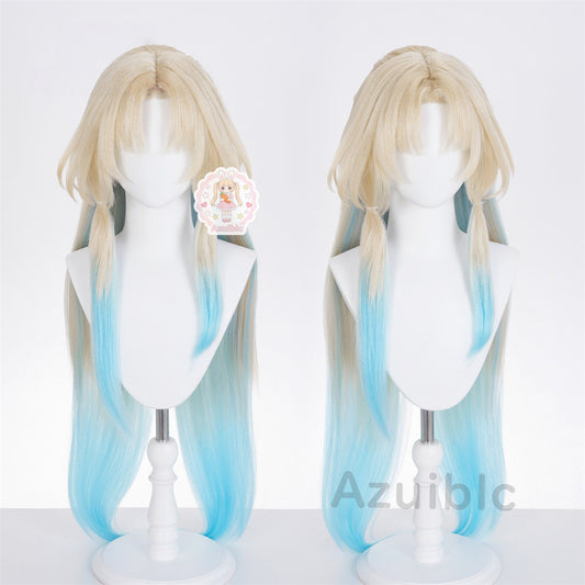 【Azuiblc】Star Rail Pearl Cosplay Wig Blonde Light Blue Gradient with Net Ten Stone Hearts Heat Resistant Hair Wig Cosplay Props Accessories