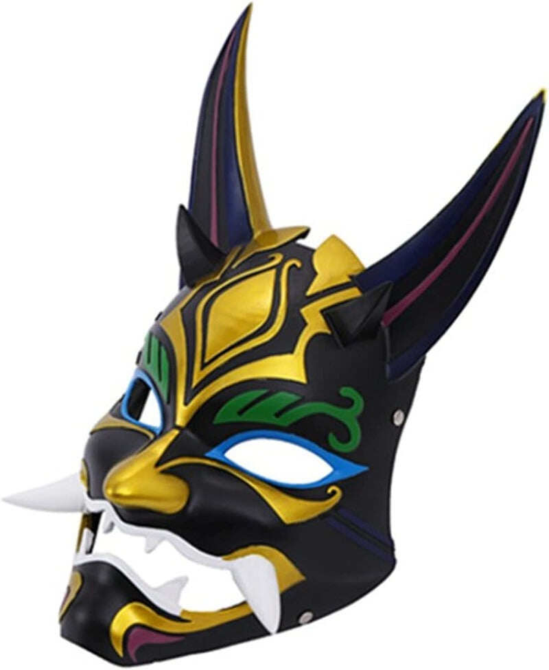 Azuiblc　原神 げんしん タルタリヤ 魔王武装 　 魈（しょう ） ショウ 　九条裟羅 天狗のお面　狐のお面 樹脂製 巫女 花散里 神里綾華 稲妻 お土産 白 赤 祭り きつね キツネ マスク 頭飾り ヘアアクセサリー コスプレ道具 コスプレ 萌え 可愛い イベント プレゼント グッズ 道具 小物 - Azuiblc
