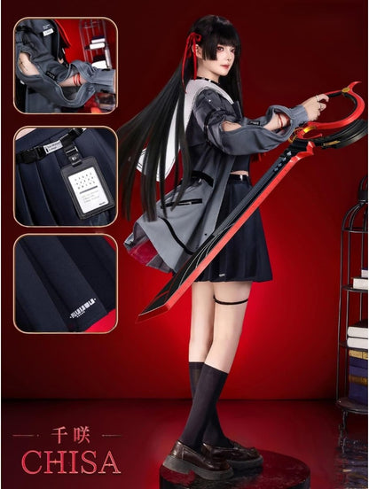 Azuiblc　鳴潮　千咲 コスプレ衣装 ウィッグ付き ハット付き 朽葉千咲 黒海岸 JK 女子高生 コスプレ コスチュームセット - Azuiblc