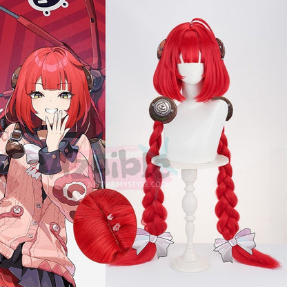 Azuiblc　ゼンゼロ 浮波柚葉 赤ウィッグ　前髪40cm　ポニーテール105cm 高温処理可 - Azuiblc