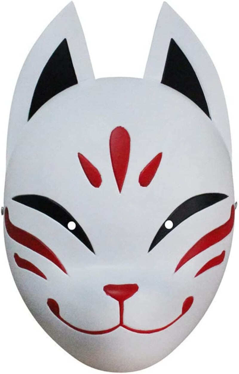 Azuiblc　原神 げんしん タルタリヤ 魔王武装 　 魈（しょう ） ショウ 　九条裟羅 天狗のお面　狐のお面 樹脂製 巫女 花散里 神里綾華 稲妻 お土産 白 赤 祭り きつね キツネ マスク 頭飾り ヘアアクセサリー コスプレ道具 コスプレ 萌え 可愛い イベント プレゼント グッズ 道具 小物 - Azuiblc