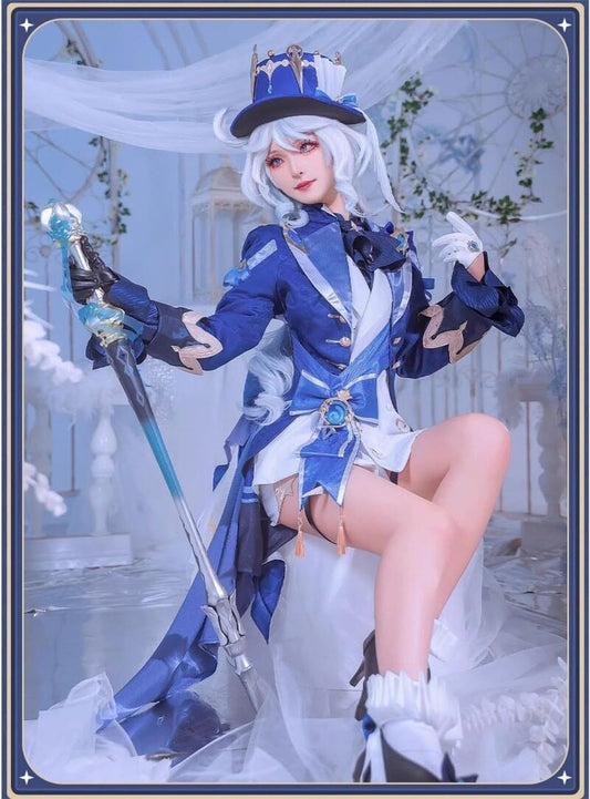 Azuiblc 原神フリーナ コスプレ衣装 帽子付　金属製神の目　コスチュームセット　豪華衣装　 グッズ げんしん 　 祭り ハロウィン クリスマス イベント - Azuiblc