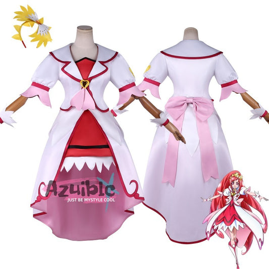 Azuiblc DokiDoki! PreCure Aguri Madoka Cosplay Costume Cure Ace Dress One Piece Event Fancy Dress Cute
