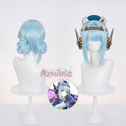 Azuiblc 原神 イネファ 青ウィッグ 前髪40cm 分離式エクステ 高温処理可 コスプレ　ウィッグ　カツラ　ブンブンサンダーウェーブ - Azuiblc