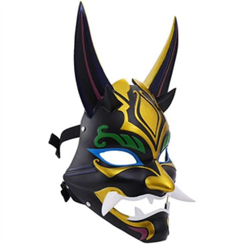 Azuiblc　原神 げんしん タルタリヤ 魔王武装 　 魈（しょう ） ショウ 　九条裟羅 天狗のお面　狐のお面 樹脂製 巫女 花散里 神里綾華 稲妻 お土産 白 赤 祭り きつね キツネ マスク 頭飾り ヘアアクセサリー コスプレ道具 コスプレ 萌え 可愛い イベント プレゼント グッズ 道具 小物 - Azuiblc