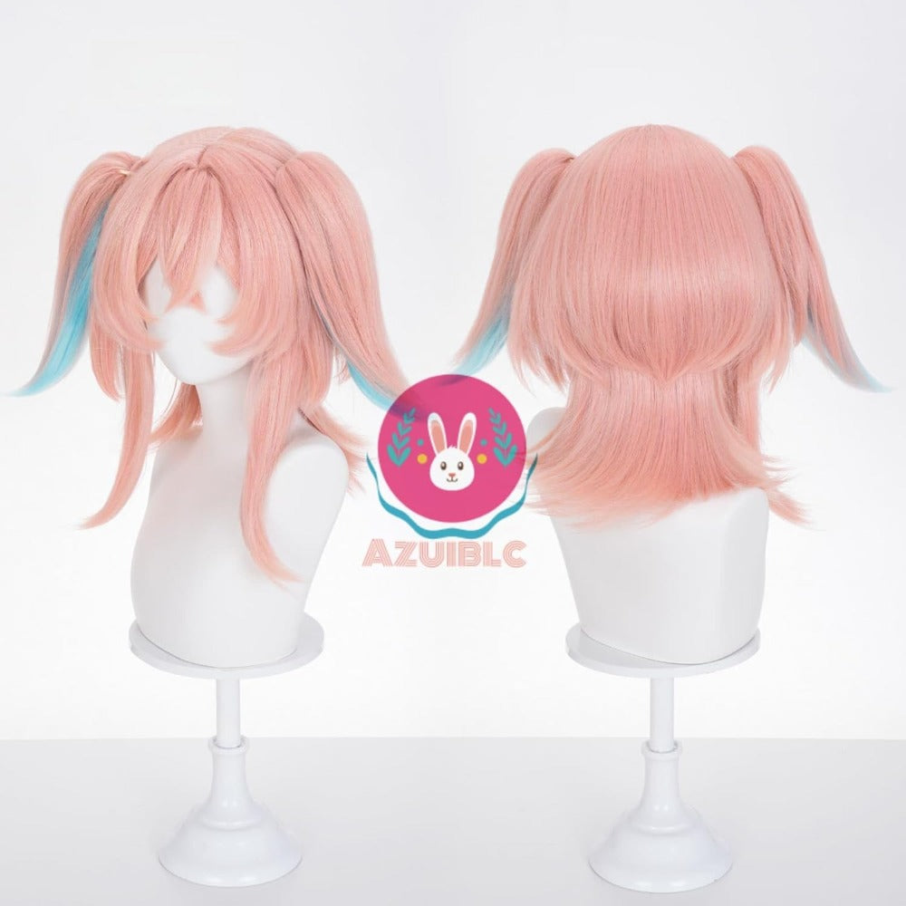 【Azuiblc】原神 リンネア コスプレ ウィッグ ピンク 水色 グラデーション ハーフツイン ネット付き 耐熱 かつら 鬘 コスプレ道具 小物