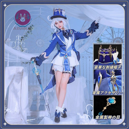 AZUIBLC 原神 フリーナ コスプレ 白 帽子付き コスチュームセット 金属アクセサリー コスプレ衣装 豪華生地　コスチュームセット - Azuiblc