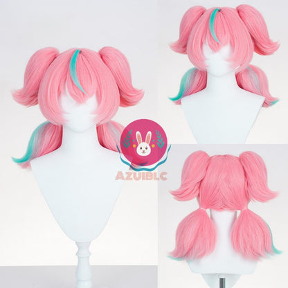 【Azuiblc】ゼンゼロ アリア コスプレ ウィッグ ピンク ツインテール 水色 グラデーション ネット付き 耐熱 かつら 鬘 コスプレ道具 小物