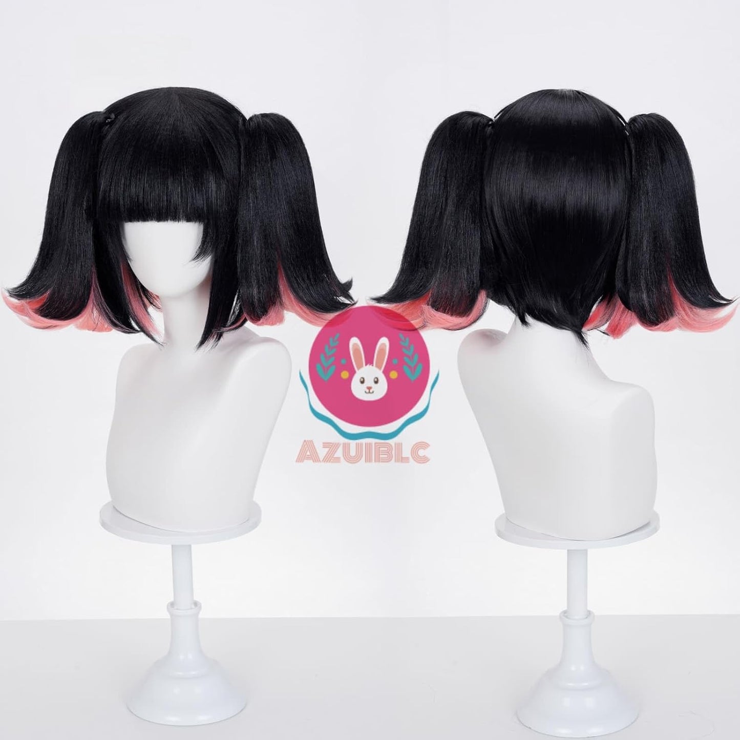 【Azuiblc】ゼンゼロ 南宮羽 なんぐうゆう コスプレ ウィッグ 黒髪 ツインテール ピンク色 ハイライト ネット付き 耐熱 かつら 鬘 コスプレ道具 小物