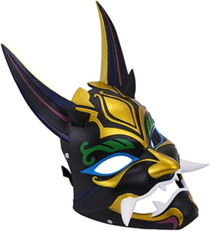 Azuiblc　原神 げんしん タルタリヤ 魔王武装 　 魈（しょう ） ショウ 　九条裟羅 天狗のお面　狐のお面 樹脂製 巫女 花散里 神里綾華 稲妻 お土産 白 赤 祭り きつね キツネ マスク 頭飾り ヘアアクセサリー コスプレ道具 コスプレ 萌え 可愛い イベント プレゼント グッズ 道具 小物 - Azuiblc