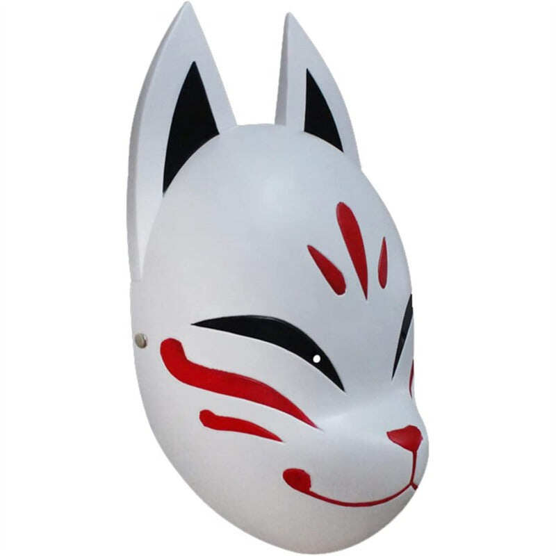 Azuiblc　原神 げんしん タルタリヤ 魔王武装 　 魈（しょう ） ショウ 　九条裟羅 天狗のお面　狐のお面 樹脂製 巫女 花散里 神里綾華 稲妻 お土産 白 赤 祭り きつね キツネ マスク 頭飾り ヘアアクセサリー コスプレ道具 コスプレ 萌え 可愛い イベント プレゼント グッズ 道具 小物 - Azuiblc