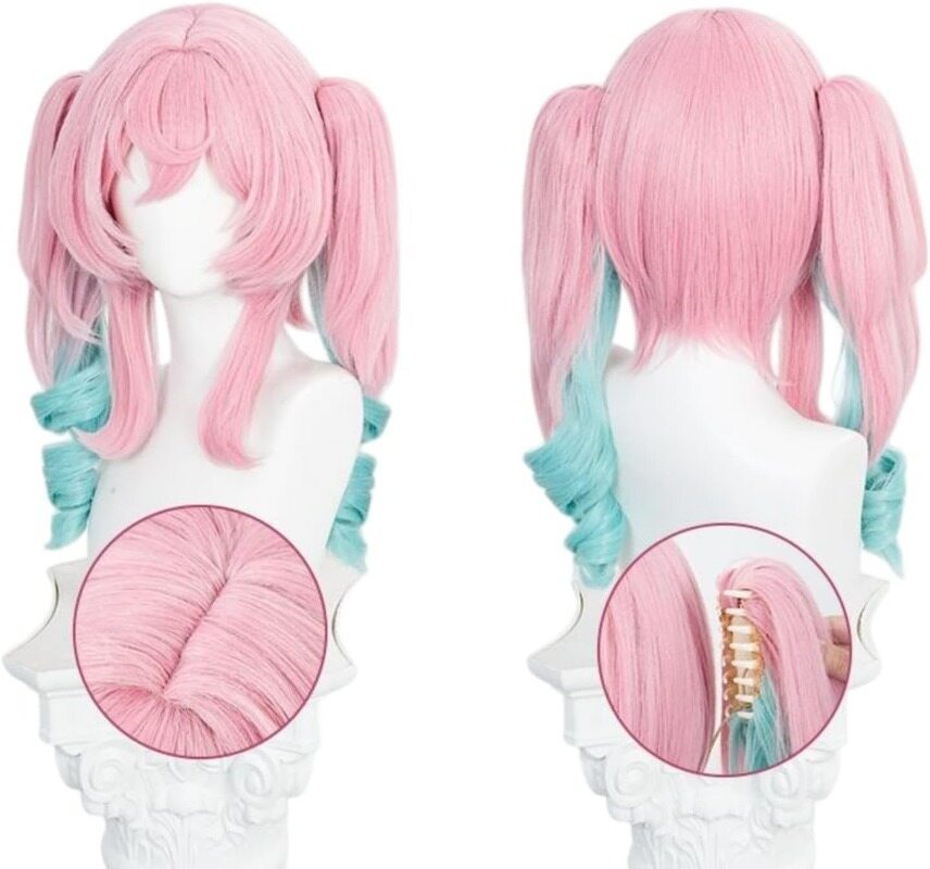 Azuiblc 崩壊 スターレイル ヒアンシー コスプレ ウィッグ ピンク 青 グラデーション ツインテール ネット付き 耐熱  かつら 鬘 WIG ショート コスプレ道具 小物 - Azuiblc