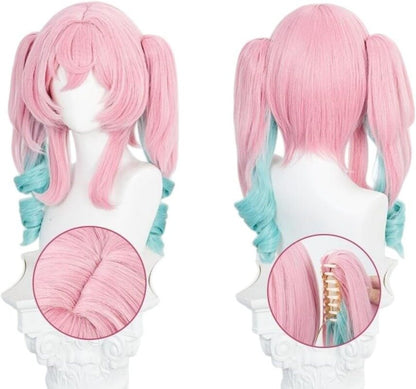 Azuiblc 崩壊 スターレイル ヒアンシー コスプレ ウィッグ ピンク 青 グラデーション ツインテール ネット付き 耐熱  かつら 鬘 WIG ショート コスプレ道具 小物 - Azuiblc