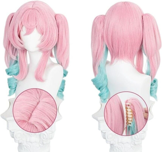Azuiblc 崩壊 スターレイル ヒアンシー コスプレ ウィッグ ピンク 青 グラデーション ツインテール ネット付き 耐熱  かつら 鬘 WIG ショート コスプレ道具 小物 - Azuiblc