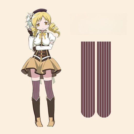 Azuiblc　魔法少女まどかマギカ  巴 マミ ニーハイソックス タイツ  ともえ マミ ストッキング 涼感シリーズ 光沢オーバーニーソックス - Azuiblc