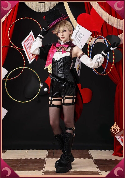 在庫納品　Azuiblc 原神　Lyney 　リネ　コスプレ衣装  フォンテーヌ　コスチュームセット 炎 帽子付　マジシャン　グッズ げんしん 　cosplay 変装 仮装 　 ハロウィン クリスマス イベント - Azuiblc