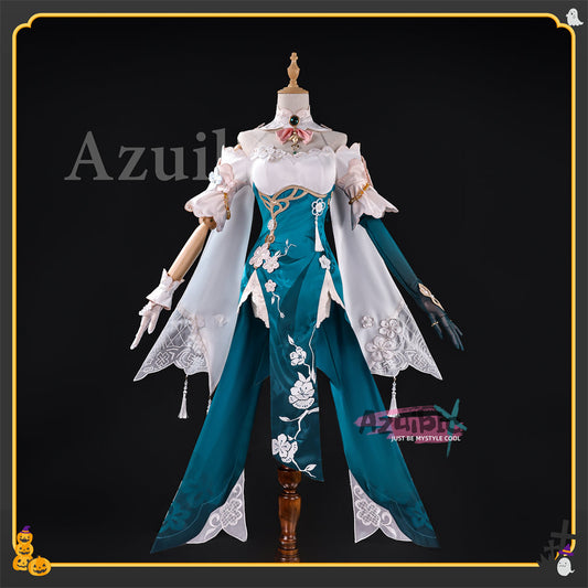 Azuiblc Honkai Star Rail Ruan Mei Snow Plum on Paper Cosplay Costume Dress Alloy Parts UP Costume Embroidered Pattern