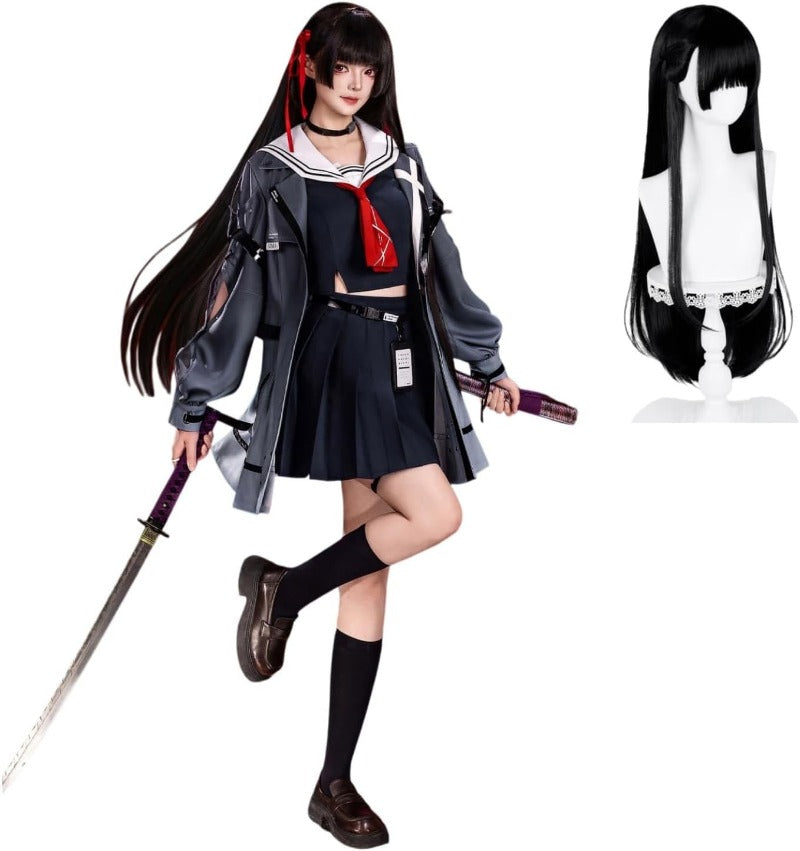 Azuiblc　鳴潮　千咲 コスプレ衣装 ウィッグ付き ハット付き 朽葉千咲 黒海岸 JK 女子高生 コスプレ コスチュームセット - Azuiblc