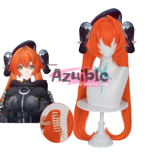 Azuiblc ゼンレスゾーンゼロ オルペウス　鬼火　オレンジ色　ウィッグ　鬘　Zenless Zone Zero  高温処理可 - Azuiblc