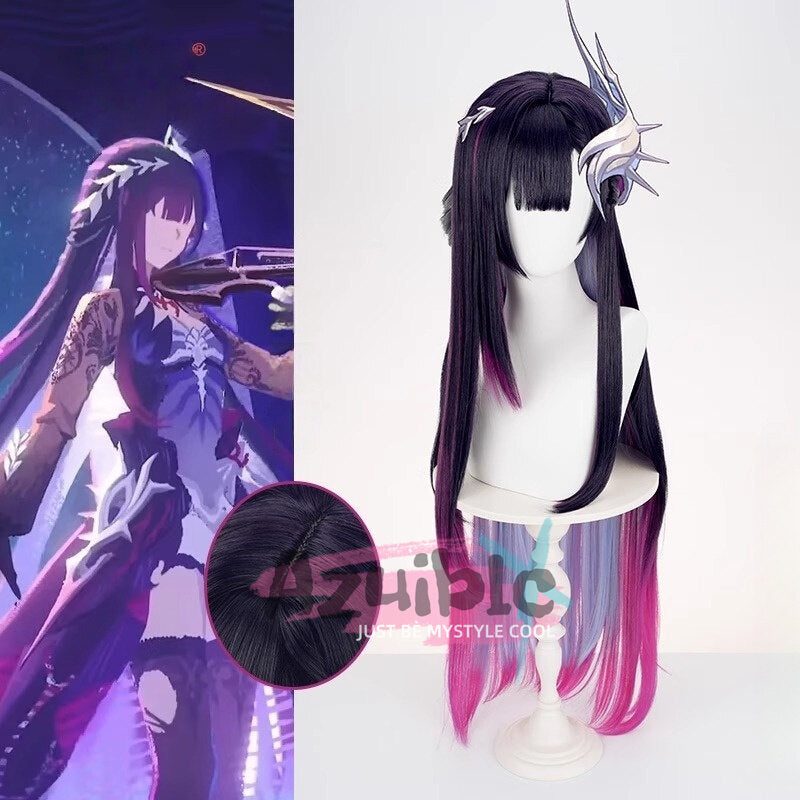 Azuiblc 崩壊スターレイルセイレンス ウィッグ 100cm 耐熱マットファイバー　ヘレクトラ　黒紫ピンクグラデ ストレート/カール可 染色不可 - Azuiblc