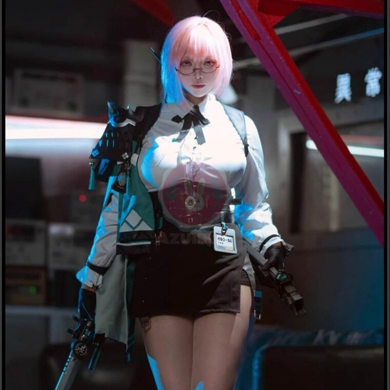 Azuiblc ゼンゼロ  月城柳 コスプレ衣装  イヤホン付き メガネ イヤリング 名札 コスチュームセット OL オフィスレディ ZZZ Azx14 - Azuiblc