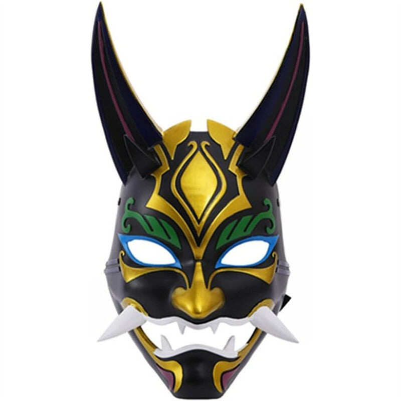 Azuiblc　原神 げんしん タルタリヤ 魔王武装 　 魈（しょう ） ショウ 　九条裟羅 天狗のお面　狐のお面 樹脂製 巫女 花散里 神里綾華 稲妻 お土産 白 赤 祭り きつね キツネ マスク 頭飾り ヘアアクセサリー コスプレ道具 コスプレ 萌え 可愛い イベント プレゼント グッズ 道具 小物 - Azuiblc