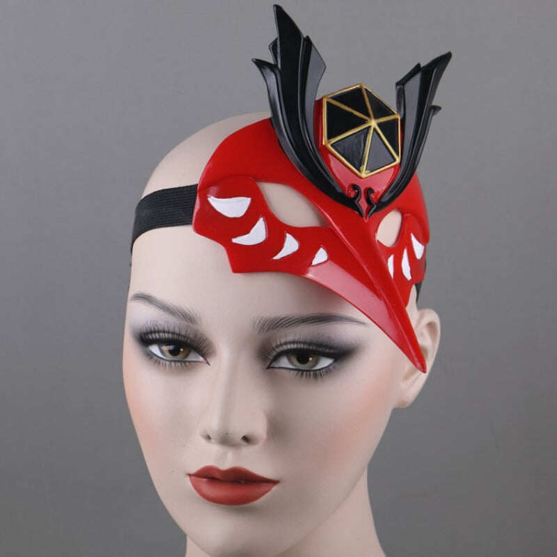 Azuiblc　原神 げんしん タルタリヤ 魔王武装 　 魈（しょう ） ショウ 　九条裟羅 天狗のお面　狐のお面 樹脂製 巫女 花散里 神里綾華 稲妻 お土産 白 赤 祭り きつね キツネ マスク 頭飾り ヘアアクセサリー コスプレ道具 コスプレ 萌え 可愛い イベント プレゼント グッズ 道具 小物 - Azuiblc