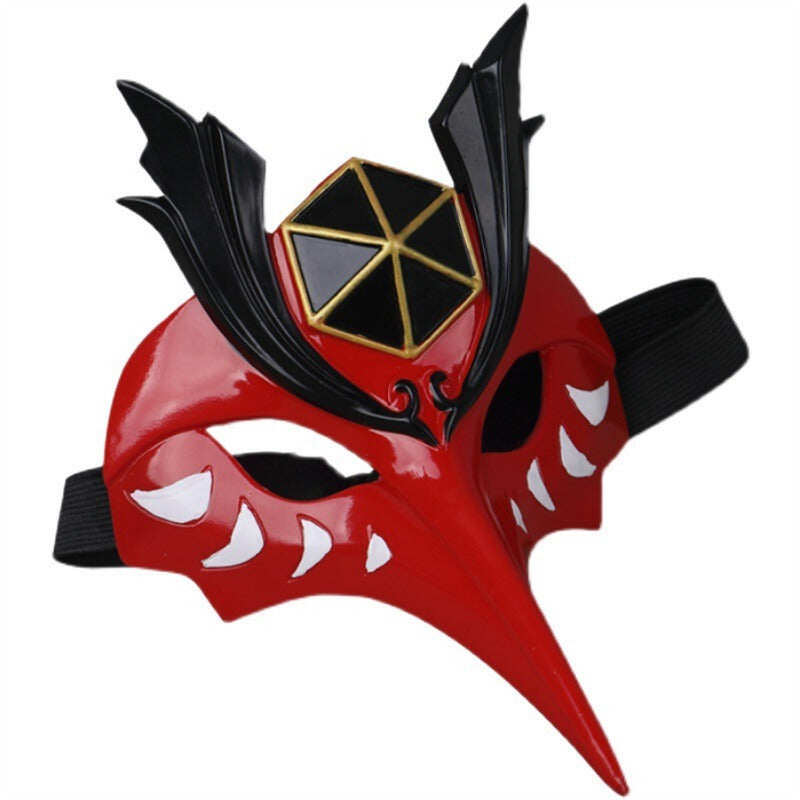 Azuiblc　原神 げんしん タルタリヤ 魔王武装 　 魈（しょう ） ショウ 　九条裟羅 天狗のお面　狐のお面 樹脂製 巫女 花散里 神里綾華 稲妻 お土産 白 赤 祭り きつね キツネ マスク 頭飾り ヘアアクセサリー コスプレ道具 コスプレ 萌え 可愛い イベント プレゼント グッズ 道具 小物 - Azuiblc