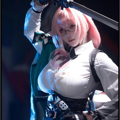 Azuiblc ゼンゼロ  月城柳 コスプレ衣装  イヤホン付き メガネ イヤリング 名札 コスチュームセット OL オフィスレディ ZZZ Azx14 - Azuiblc