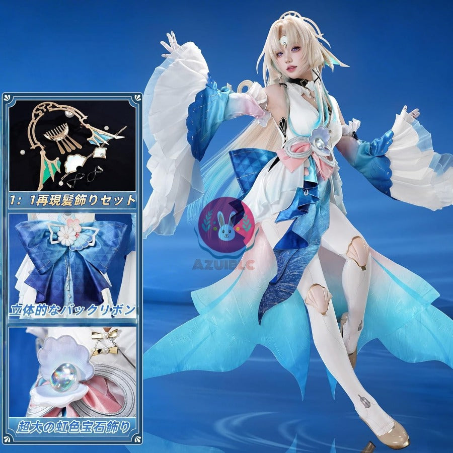 【Azuiblc】Star Rail Pearl Ten Stone Hearts Cosplay Costume with Stockings, Metal Accessories, Cosplay Dress, Kimono, Costume Set