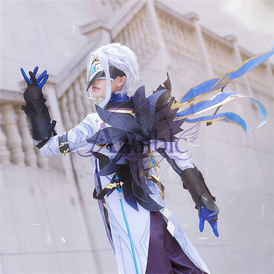 [Azuiblc] Genshin Impact Dottore Cosplay Costume Set with Mask and Earrings, Wigs and Shoes Optional, for Stage and Events