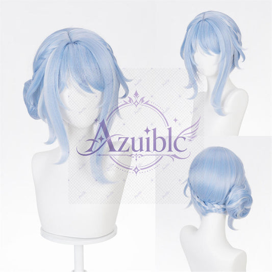 【Azuiblc】Genshin Impact Odette Cosplay Wig Light Blue Gradient White with Net Heat Resistant Wig Hairpiece Costume Accessories Stage Event