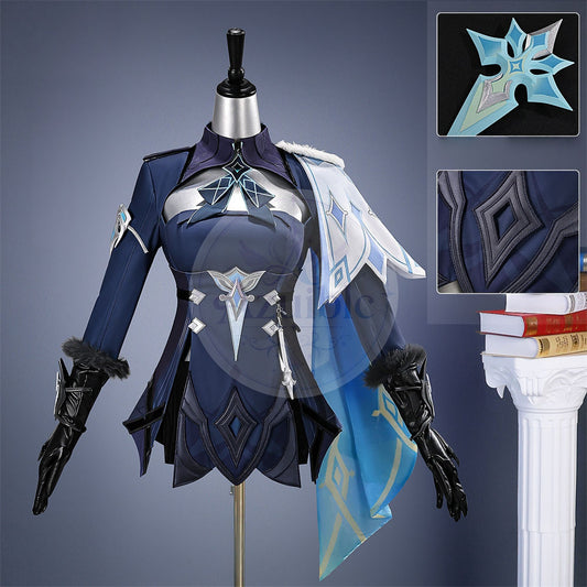 Azuiblc 原神 蛍 戦闘服「冬の夜を狩る者」コスプレ衣装 　3dPLa材質パーツ　スネージナヤ 制服風コスチューム Genshin Impact cosplay　ハロウィン イベント・舞台対応（副本）