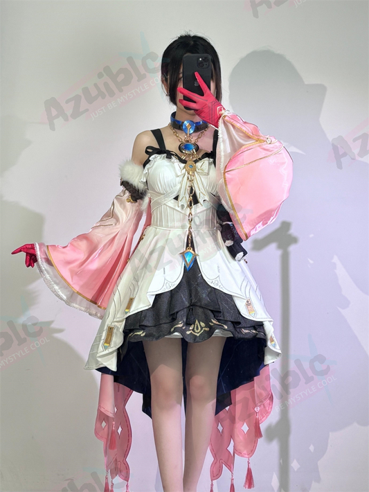Azuiblc Wuthering Waves Danjin Cosplay Costume Dress Pink Alloy Parts Halloween Compatible